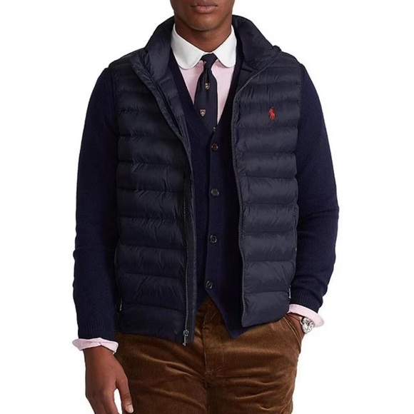 POLO Ralph Lauren Navy Blue The Colden Packable Glossed Vest - Picture 13 of 15